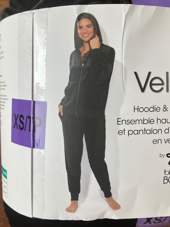 Black Bow Pants - 2PC VELOUR HOODIE & JOGGER LOUNGE SET - XS- BLACK